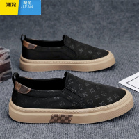 聚范帆布男鞋夏季透气黑色休闲板鞋懒人一脚蹬防滑软底冰丝老北京布鞋