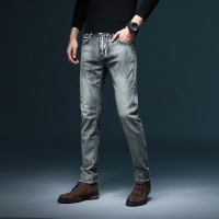 男式弹力休闲牛仔裤男青年复古做旧水洗合体小直脚长裤男