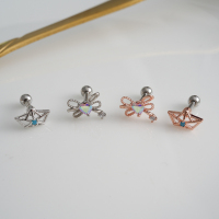 JDA韩国精致彩光蝴蝶结小船镶钻耳骨钉单只送女朋友老婆情人节七夕生日礼物