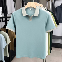 夏季新款一粒扣男士T恤夏翻领简约高级感薄款透气短袖男T恤