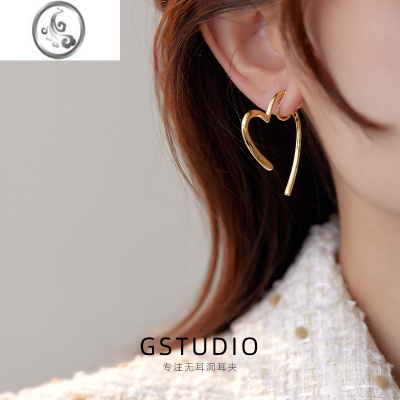 JiMi爱心蚊香盘无耳洞耳夹女高级感小众方圆脸显瘦心形耳环轻奢耳饰品