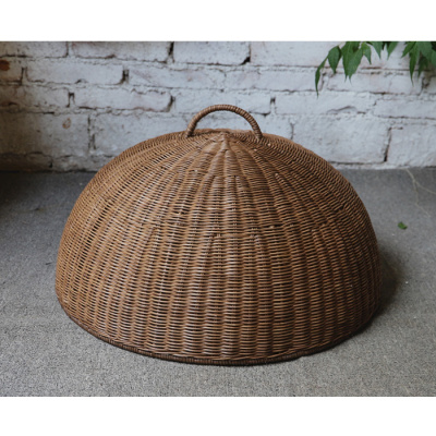 田园餐桌罩 精致竹编饭菜罩 手工剩菜盖伞餐厅食物防尘罩子防老鼠 敬平 印尼藤深咖色直径约55高30cm饭罩