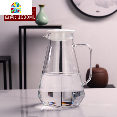 封后冷水壶家用耐热高温防爆玻璃凉水壶白开水杯大容量水瓶茶壶汁套装 F 北欧银锥壶1600ML+4个300ML杯+1个白竹