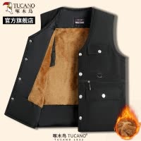 啄木鸟冬季新款男士加绒加厚背心坎肩中老年爸爸装保暖马甲上衣C
