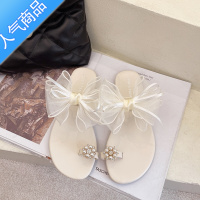 SUNTEK凉鞋女夏外穿2023年新款夏季网红珍珠仙女风蝴蝶结套趾平底凉拖鞋