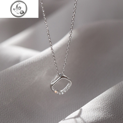 925纯银几何方形项链女韩版简约气质学生个性百搭锁骨链 JiMi