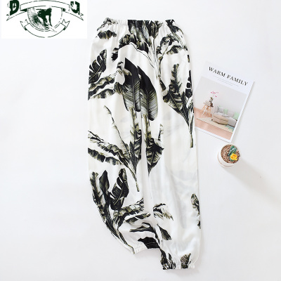 HLCOMAN日系ins棉睡裤女夏薄款长裤宽松收口束脚棉绸印花家居裤可外穿睡裤