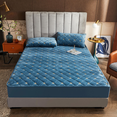 乐幻(LEHUAN)家纺加厚水晶绒夹棉床笠1.5米1.8米床罩纯色冬季保暖简约法兰绒短毛绒床垫床笠床品保护套夹棉水晶绒床笠-孔雀蓝BN1.2*2.0m床（单件）