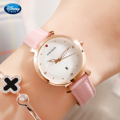 迪士尼（Disney）女士手表学生手表女少女表韩版简约时尚潮流ins风法国小众儿童手表女生日历夜光指针皮带防水石英表