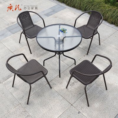 质凡户外桌椅组合露天休闲桌椅 60水波纹圆桌+围椅4把