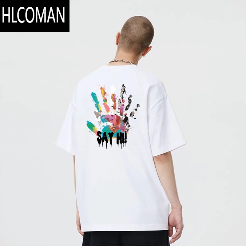 HLCOMAN短袖T恤SAYHI手掌印花休闲男女上衣圆领潮流日常百搭男士