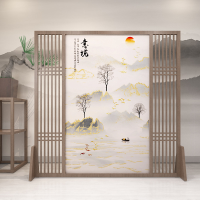 中式屏风隔断墙客厅玄关办公室酒店茶室装饰遮挡实木格栅定制座屏 C11胡桃木180*180CM 整装