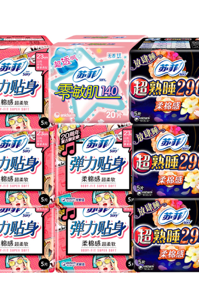 苏菲Sofy 弹力贴身超熟睡+日夜组合60片(弹力贴身25片+290MM夜用15片+零敏肌护垫20片)