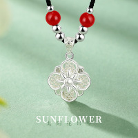 太阳花吊坠纯银项链S999足银镂空复古拉丝锁骨链中国风礼物送女友送女朋友老婆情人节七夕生日礼物