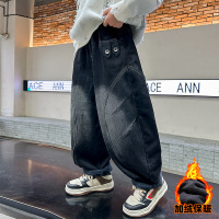 男童冬季加绒加厚一体绒裤子秋冬新款中大儿童装冬装牛仔裤潮