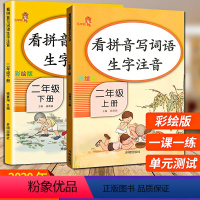 [正版]新版看拼音写词语练写册2二年级上下册 课堂同步语文阅读理解专项训练书一课一练人教版小学默写能手拼读练习生字本课