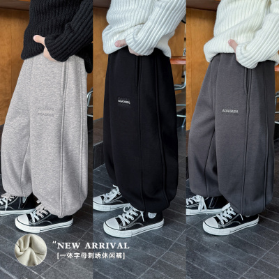 童酷男童冬款韩版字母刺绣宝宝休闲裤百搭一体绒保暖儿童卫裤