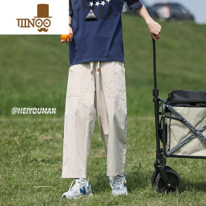 YANXU山系九分工装裤男夏季薄款日系cityboy宽松直筒阔腿户外休闲裤子