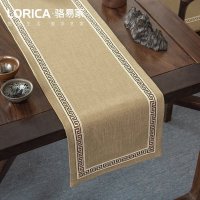 美式桌旗新中式禅意茶旗布现代简约茶几餐桌北欧电视柜布 福延年-麻色(平角款) 33*240cm(适用桌长1.9米-2米)