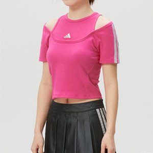 阿迪达斯(adidas)短袖女装新款运动服针织透气修身百搭露肩短款T恤KR7606 ZP