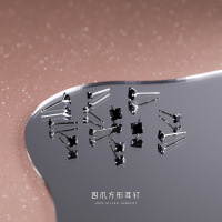 S925纯银方形四爪锆石耳钉女简约小巧气质迷你耳环养耳洞耳饰批发送女朋友老婆情人节七夕生日礼物