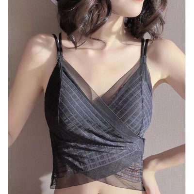 HLCOMAN抖音同款黑科技交叉魔术贴内衣裹胸法式蕾丝美背文胸一体式带胸垫胸罩