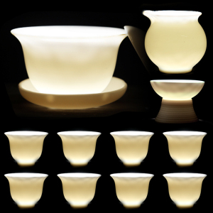 苏氏陶瓷(SUSHI CERAMICS) 中国白瓷茶具套装羊脂玉三才盖碗功夫茶具礼盒套装8个杯(亮白)