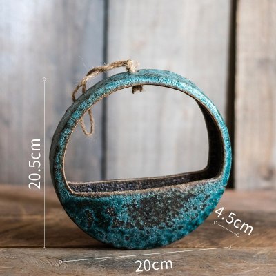 家柏饰(CORATED)粗陶瓷壁挂花器吊兰吊篮水培禅意古国风中式创意装饰 圆形壁挂花器(小) 中