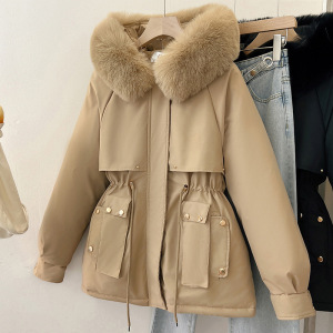 加棉加厚派克服棉服女冬季2024年新款韩版棉衣大毛领短款连帽棉袄