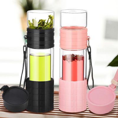 优旋玻璃杯玻璃茶水分离杯双层玻璃泡茶水杯男女便携大容积花茶杯过滤杯