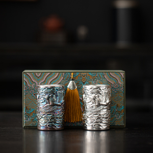苏氏陶瓷(SUSHI CERAMICS)鎏银天柱仿古龙凤杯非遗大师郑文强作品功夫茶具礼盒