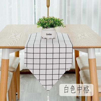 餐桌桌旗北欧现代简约家用欧式茶几桌旗轻奢民宿床旗电 白色中格 30*160cm(适合100-120cm左右桌子茶几柜子)