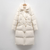 新白鸭绒长款羽绒服女冬季新款简约毛领加厚宽松过膝外套潮