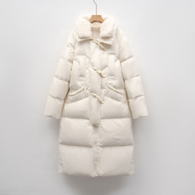 新白鸭绒长款羽绒服女冬季新款简约毛领加厚宽松过膝外套潮