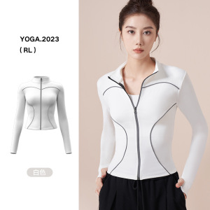瑜伽服蜜桃线感反光外套修身立领外穿健身外套女