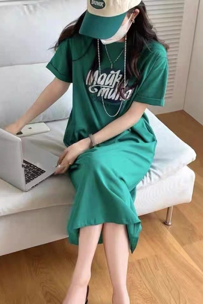 韩国大码T恤女装夏季短袖连衣裙女宽松休闲懒人裙子中长款打底衫