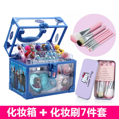 芭比儿童化妆品公主彩妆盒手提箱套装女孩娃娃指甲油生日表演冰雪奇缘手提箱