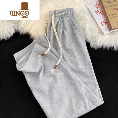 YANXU夏季松紧腰休闲裤男款ins潮牌纯色简约宽松百搭垂感直筒运动长裤