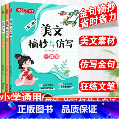 语文 小学通用 [正版]2023美文摘抄与仿写全3册一二三年级四五六年级上下册小学生满分作文精选作文写作技巧与方法作文模