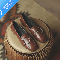 SUNTEK小皮鞋英伦风单鞋女鞋2023春秋新款气质粗跟平底一脚蹬乐福鞋