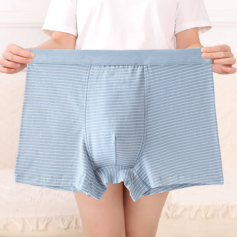 全棉中高腰男士内裤宽松加大码透气男式平角裤条纹印花纯棉四角裤_1