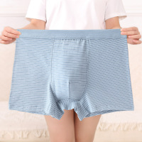 全棉中高腰男士内裤宽松加大码透气男式平角裤条纹印花纯棉四角裤