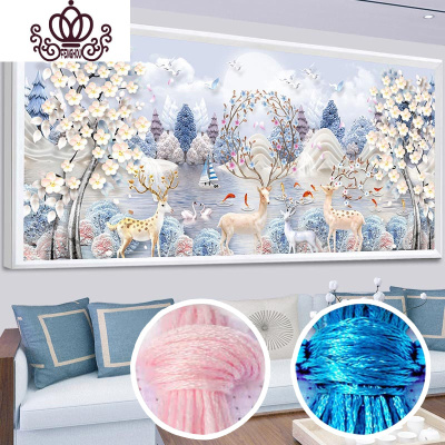 封后(FENGHOU)十字绣2020年新款线绣欧式客厅麋鹿满绣手工自己大幅大气家用满绣丝线大格四股线-218*91厘