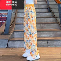YIBUSHENG醋酸缎面直筒休闲裤女大码季薄款冰丝高腰显瘦松紧腰垂感阔腿裤