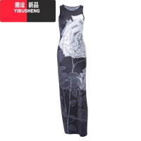 YIBUSHENG欧美风复古玫瑰印花修身气质包臀长裙女街头辣妹别致背心连衣裙