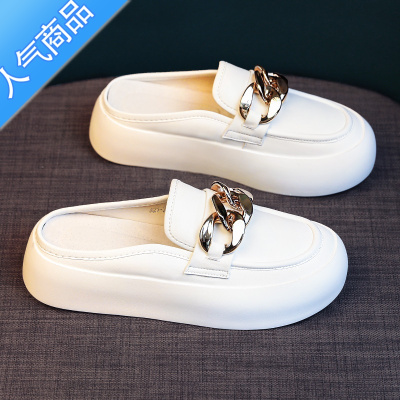 SUNTEK[]包头半拖鞋女夏季2023新款厚底外穿一脚蹬单鞋凉鞋小白鞋