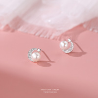 s999纯银月亮珠子耳钉女时尚轻奢设计高级感耳饰闺蜜情侣礼物代发送女朋友老婆情人节七夕生日礼物