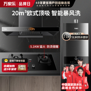万家乐 烟灶厨电套餐装 20立方大吸力油烟机 欧式顶吸 挥手智控台嵌两用天然气灶AT051+AC5+16TL1S