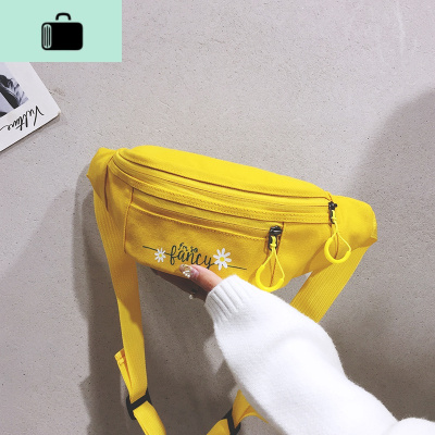 ins时尚新款潮流百搭小雏菊胸包女斜挎包帆布可爱腰包女单肩包潮NEW LAKE女士单肩包