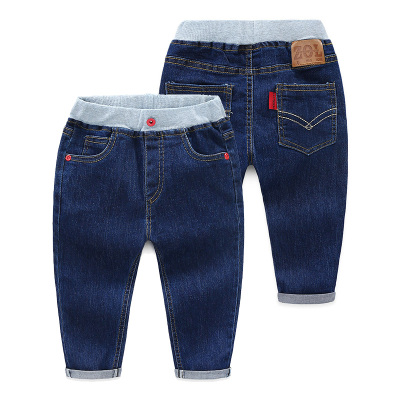 宝宝皮标牛仔裤 2018春装韩版新款男童童装儿童长裤子kz-8952